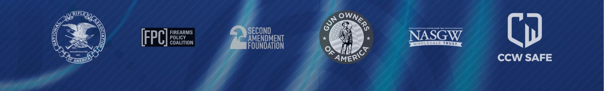 Industry organizations: National Rifle Association, Firearms Policy Coalition, Second Amendment Foundation, Gun Owners of America, NASGW, and CCW Safe
